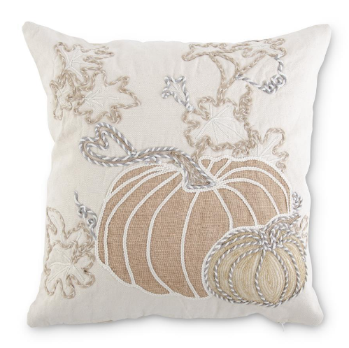 18 Inch Square White Pumpkin Embroidered Pillow